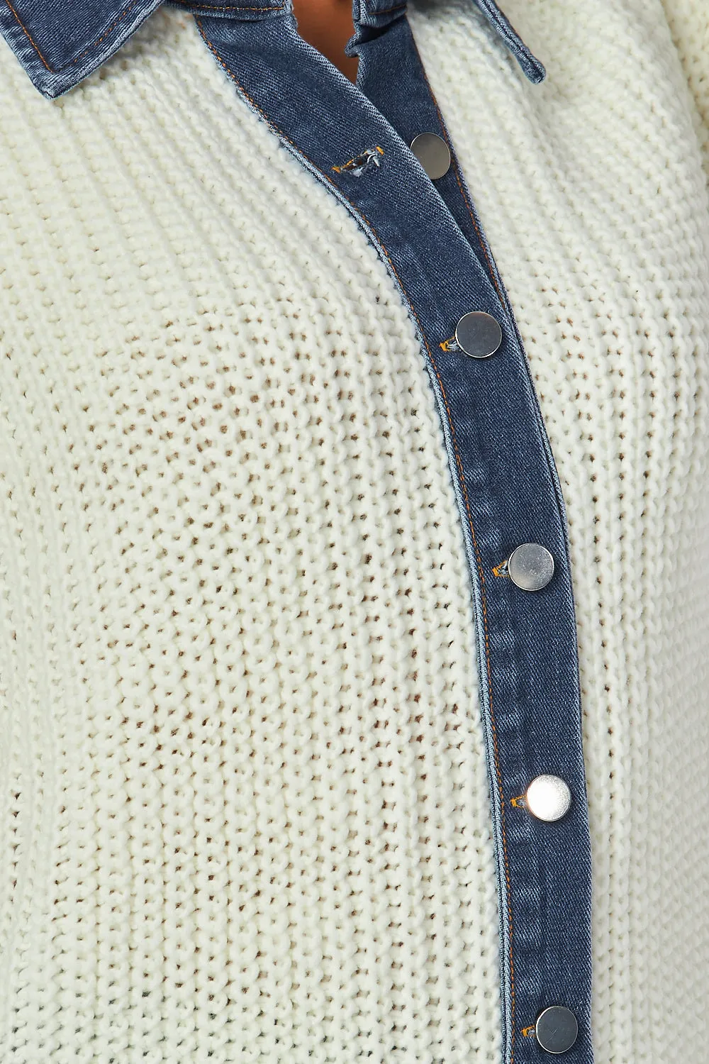Africa Denim Contrast Distressed Knit Sweater Shacket