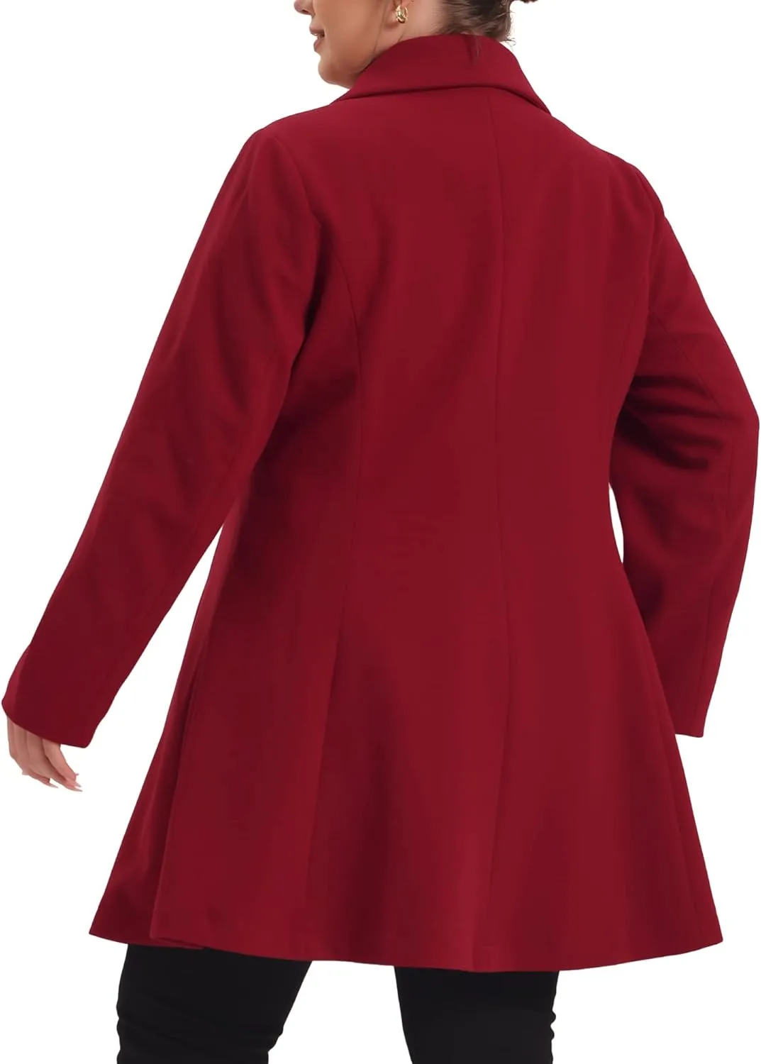 Agnes Orinda Plus Size Peacoat for Women Elegant A Line Notched Lapel Double Breasted Long Coat