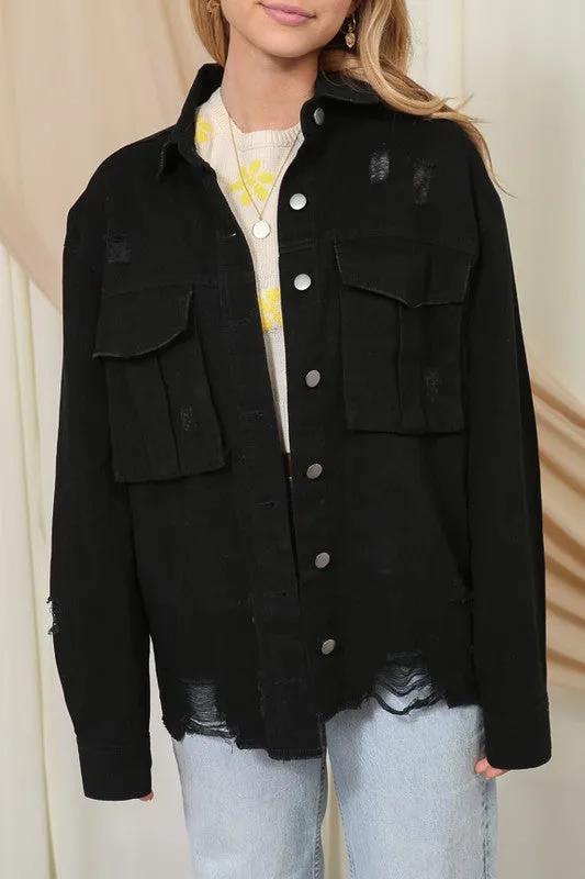 Black Oversized Colored Denim Jacket
