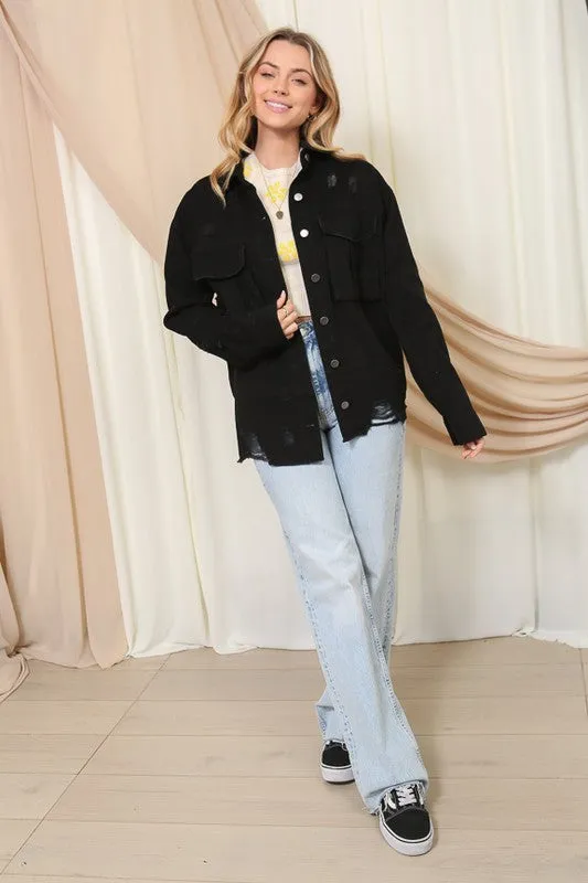 Black Oversized Colored Denim Jacket