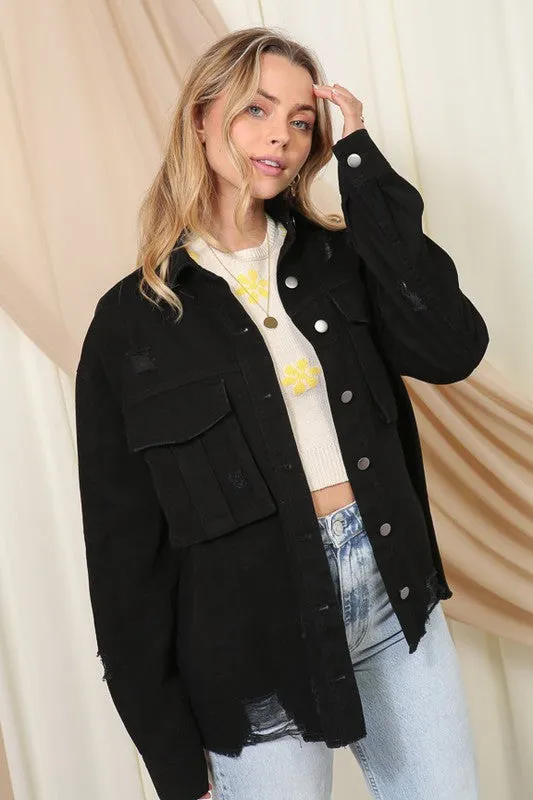 Black Oversized Colored Denim Jacket
