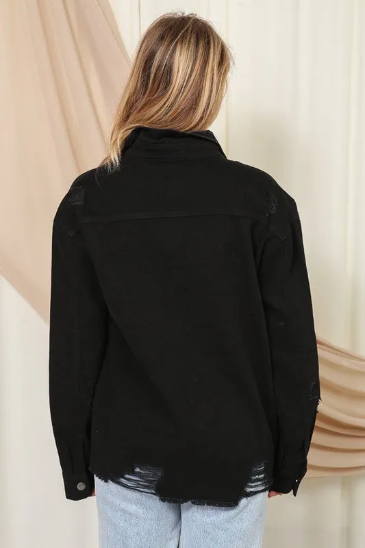 Black Oversized Colored Denim Jacket