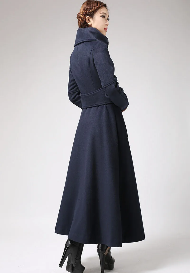 Blue Military wool Coat for women 0701#