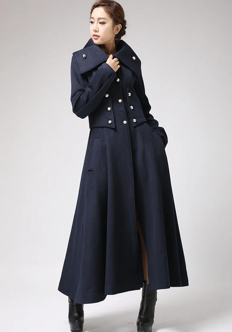 Blue Military wool Coat for women 0701#