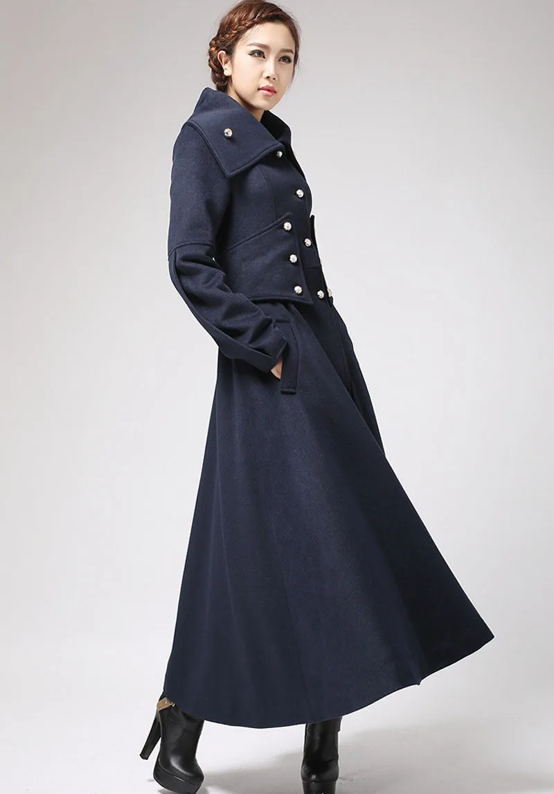 Blue Military wool Coat for women 0701#