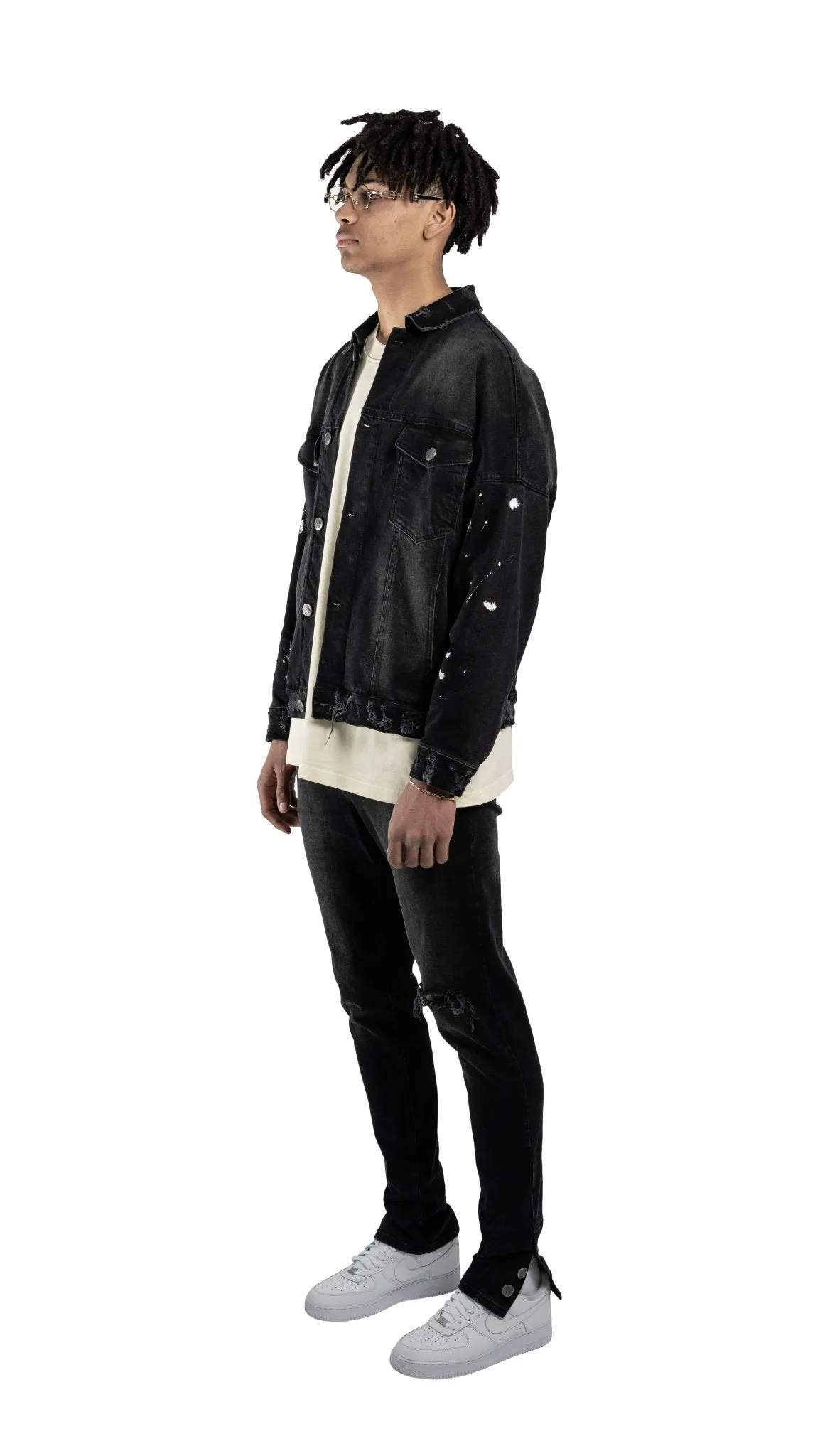 BOMBER PAINT DENIM JACKET - VINTAGE BLACK