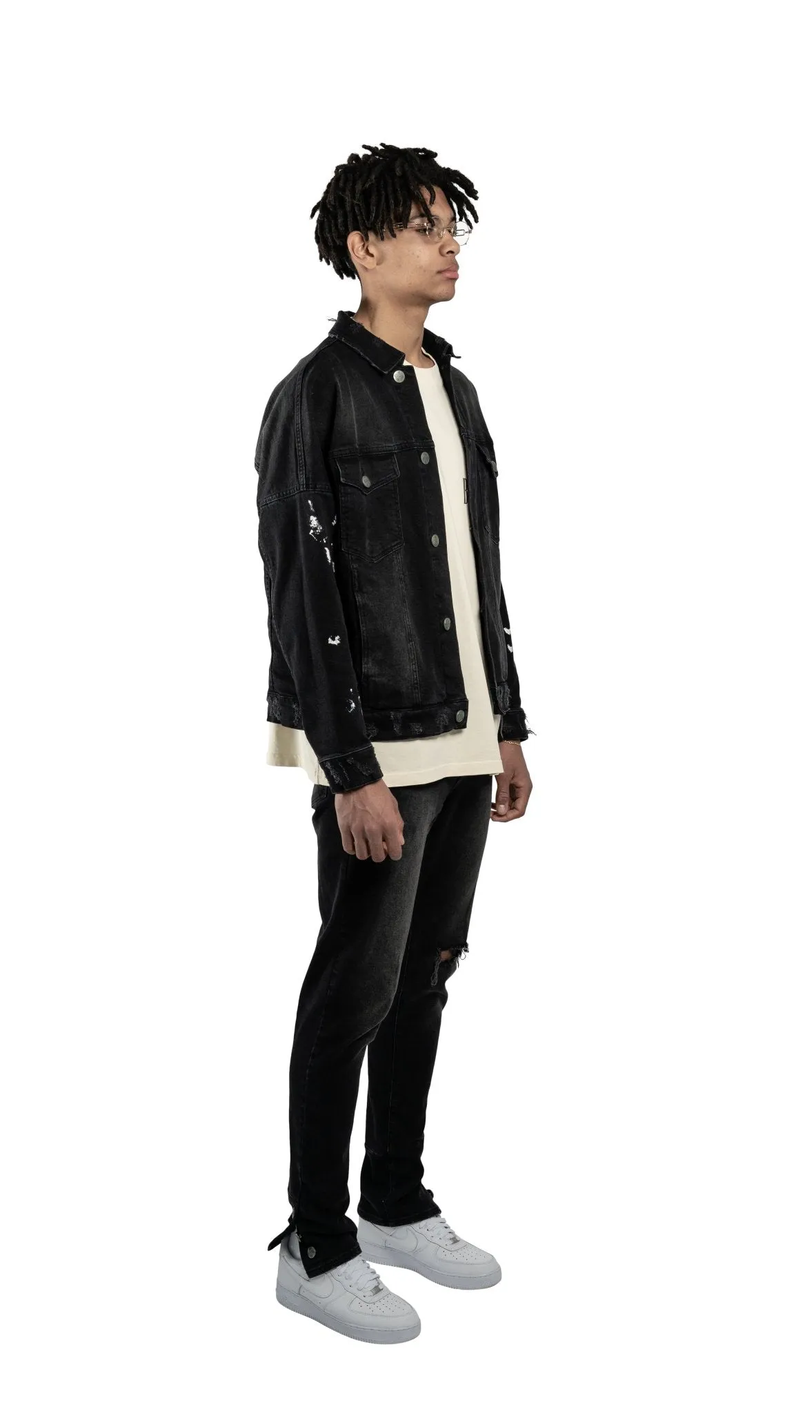 BOMBER PAINT DENIM JACKET - VINTAGE BLACK