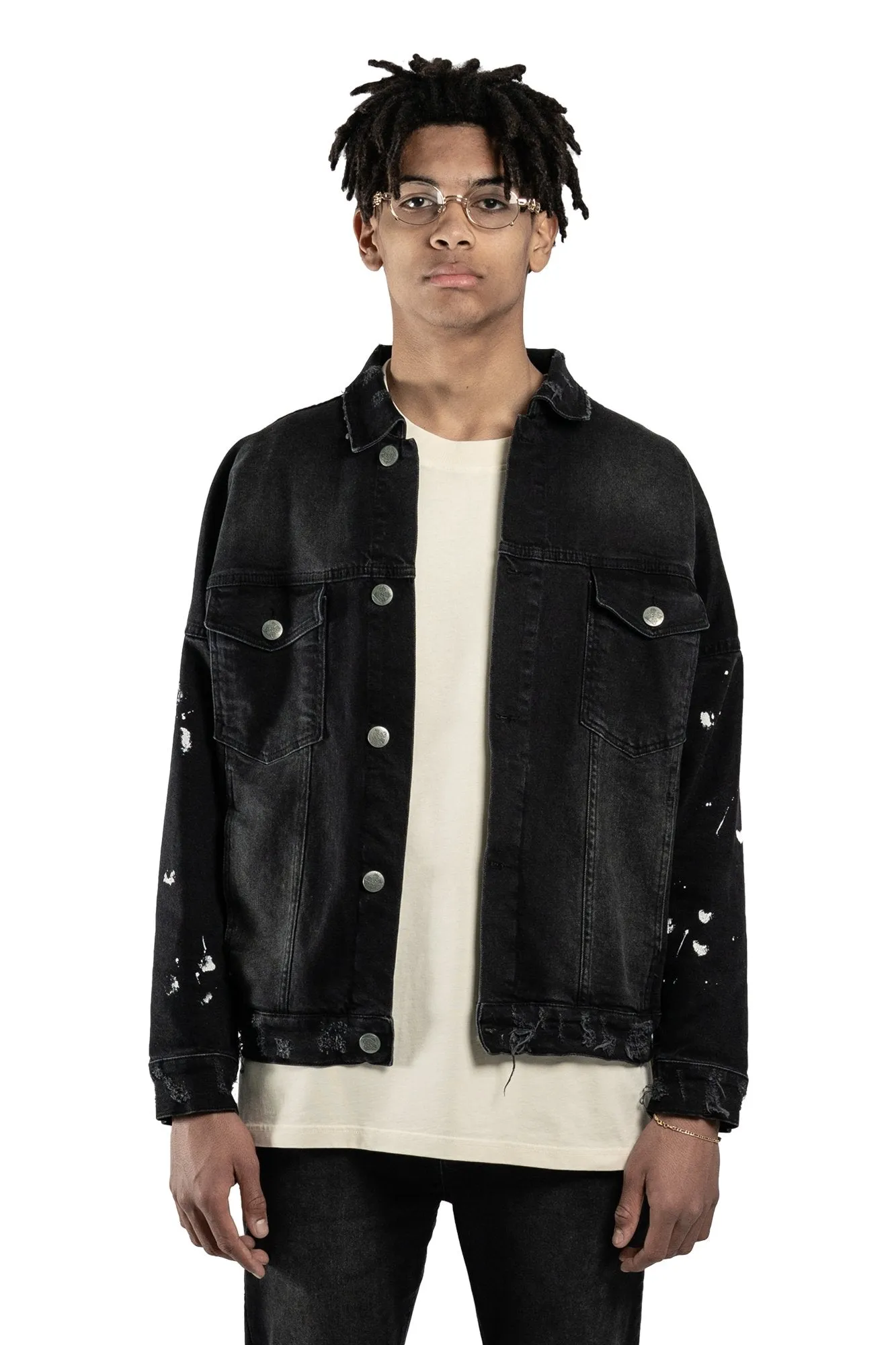 BOMBER PAINT DENIM JACKET - VINTAGE BLACK