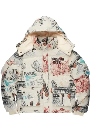 Boys Lamont Beige Tapestry Puffer Jacket
