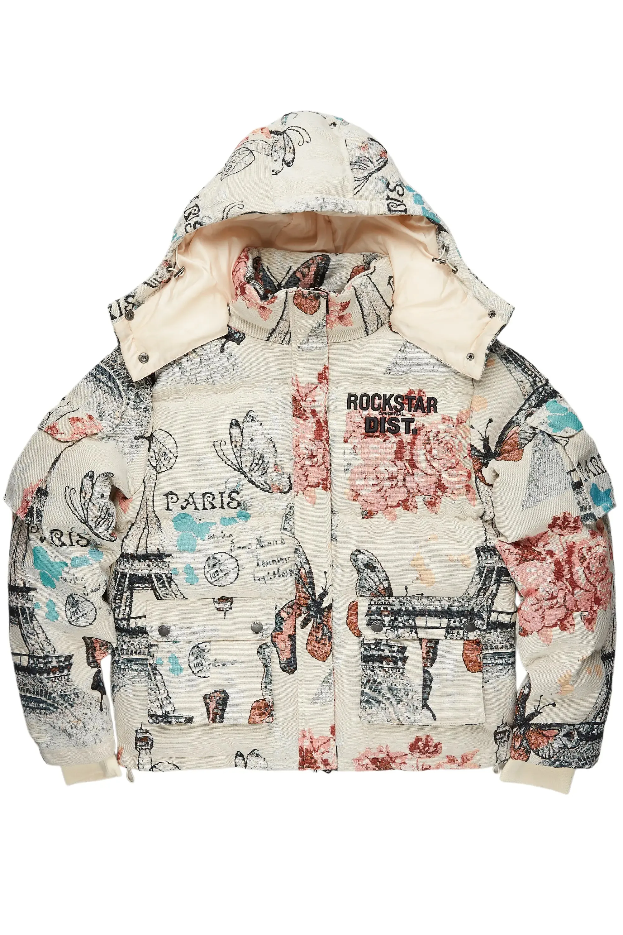 Boys Lamont Beige Tapestry Puffer Jacket