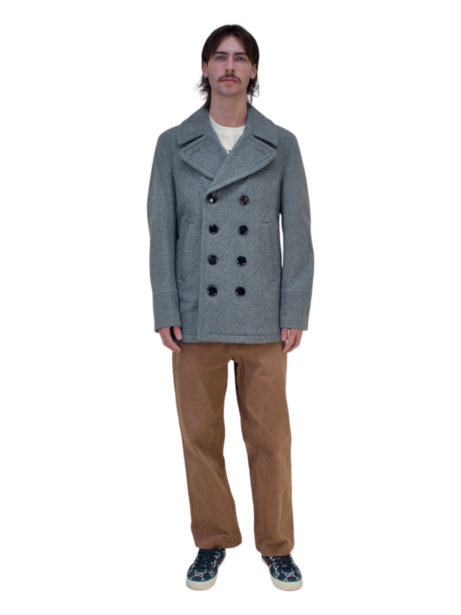 Burberry Brit Heather Grey Wool Blend Peacoat Jacket