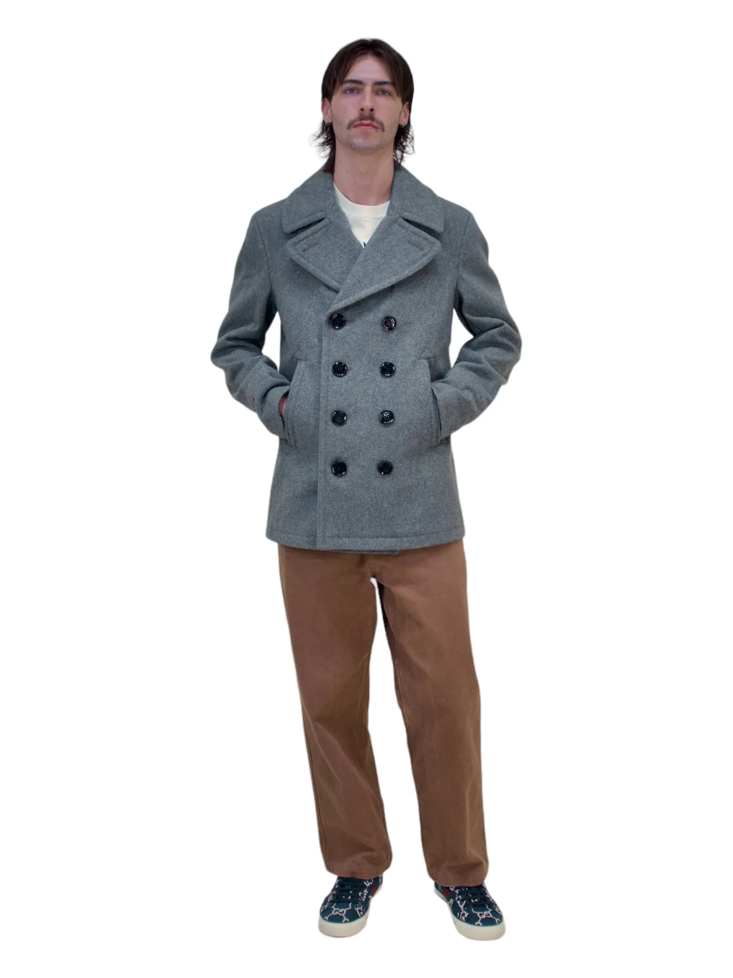 Burberry Brit Heather Grey Wool Blend Peacoat Jacket