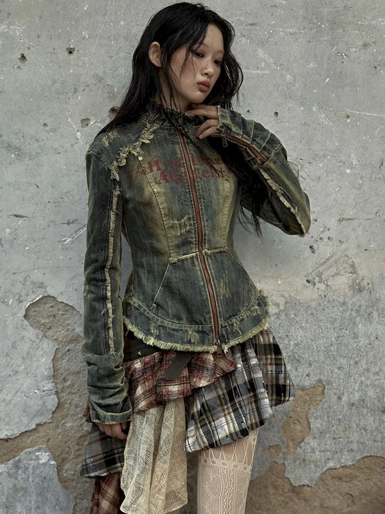Distressed Denim Corset Jacket