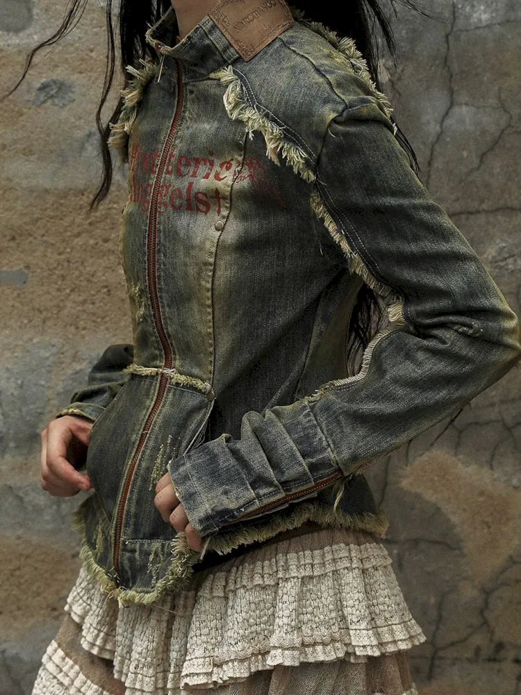 Distressed Denim Corset Jacket