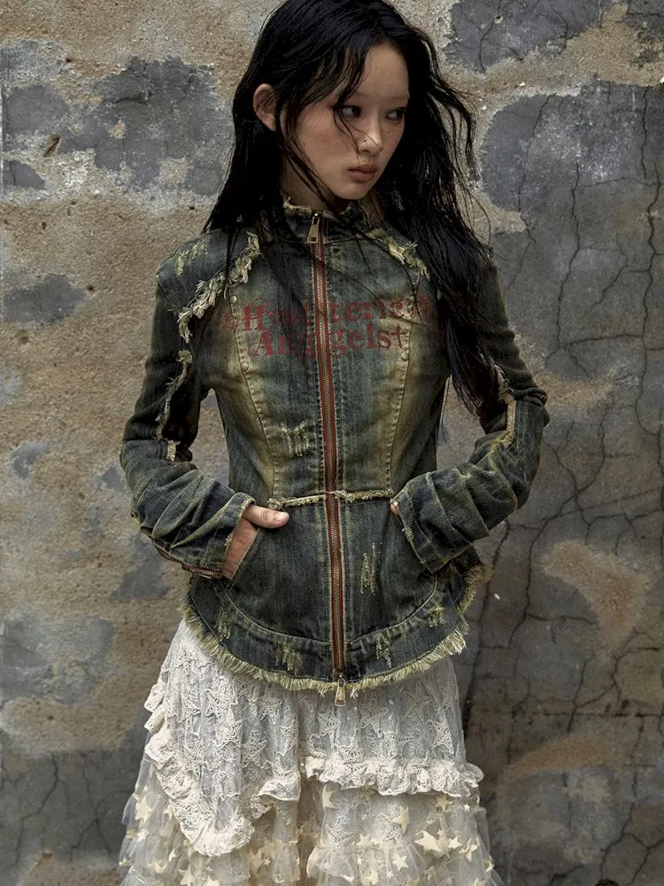 Distressed Denim Corset Jacket