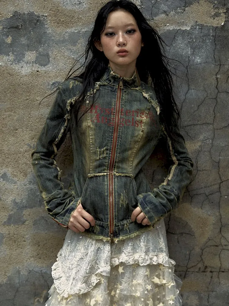 Distressed Denim Corset Jacket