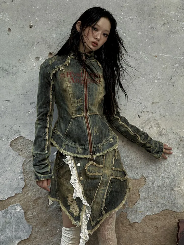 Distressed Denim Corset Jacket