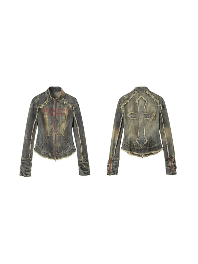 Distressed Denim Corset Jacket