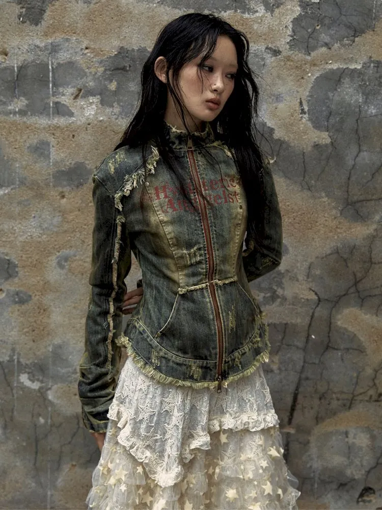 Distressed Denim Corset Jacket
