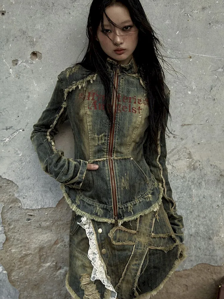 Distressed Denim Corset Jacket