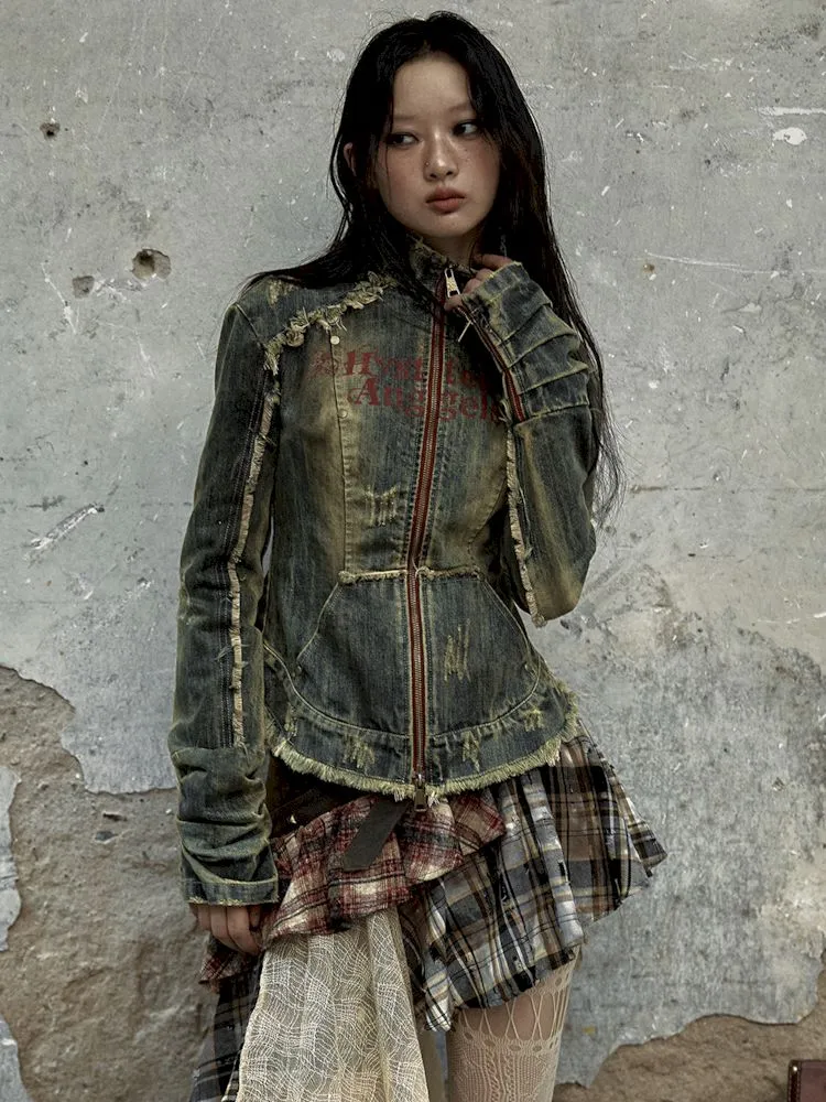 Distressed Denim Corset Jacket