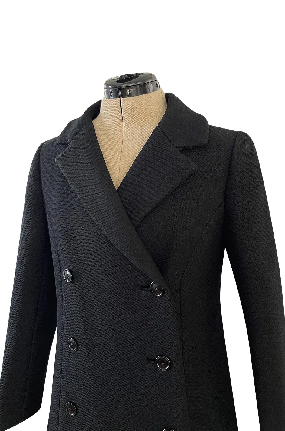 Documented Fall 1959 Givenchy by Hubert de Givenchy Haute Couture Chic Black Wool Coat