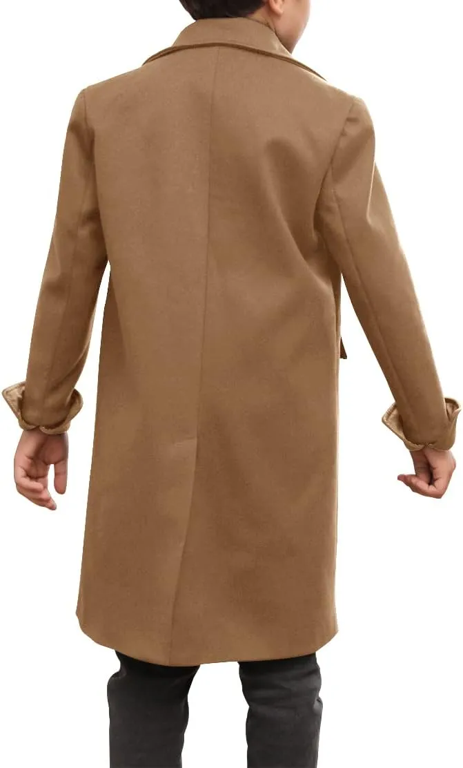 Ebifin Boys Notch Lapel Double Breasted Long Trench Coat Casual Classic Peacoat