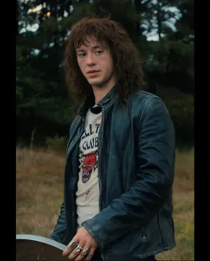 Eddie Munson Stranger Things Blue Leather Jacket
