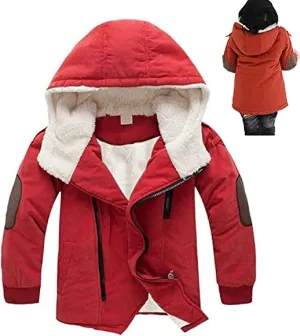 EISHOW Kids Boys Warm Thick Jackets Hooded Cotton Fleece Parka Coat Children Winter Zipper Outerwear