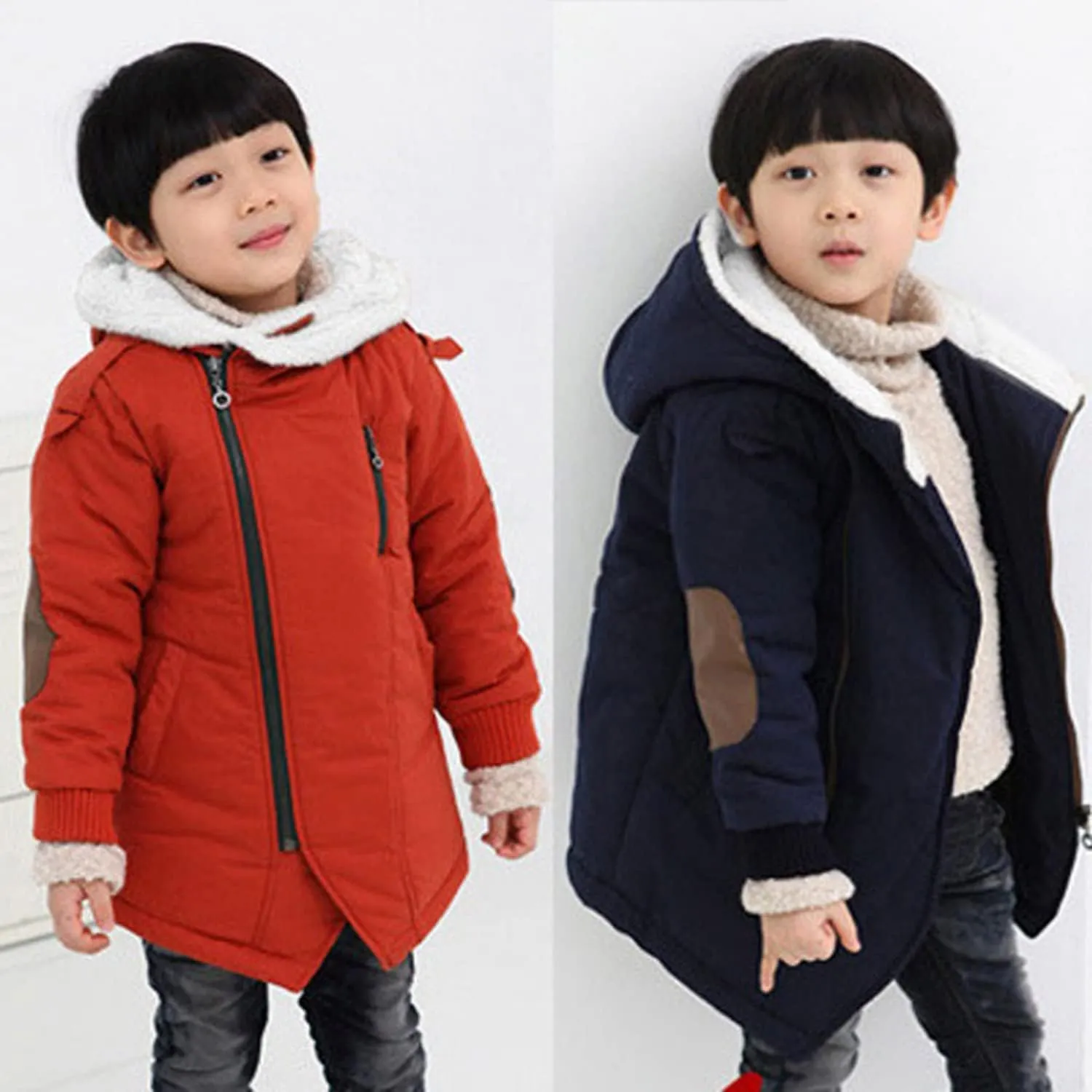 EISHOW Kids Boys Warm Thick Jackets Hooded Cotton Fleece Parka Coat Children Winter Zipper Outerwear