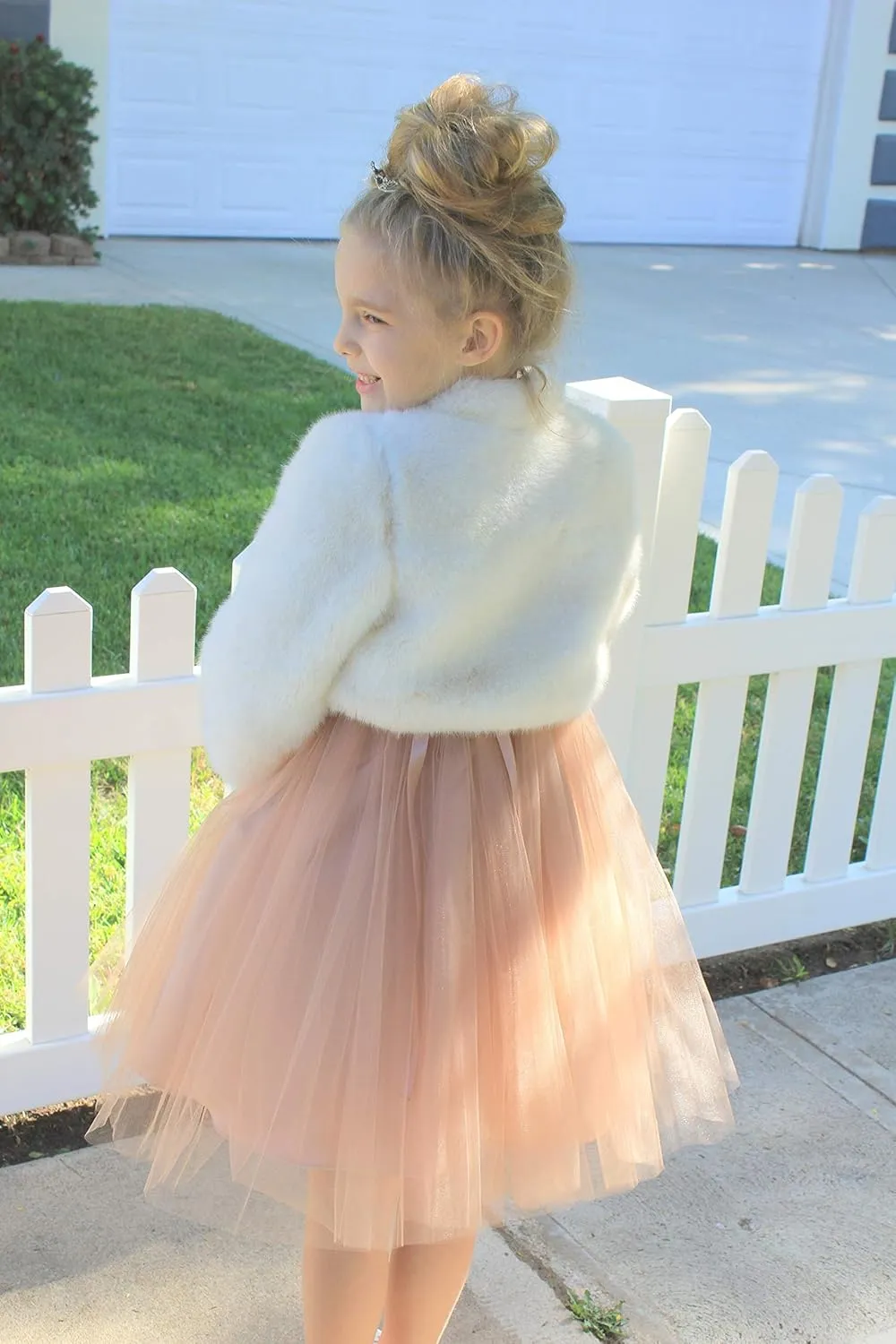 ekidsbridal Flower Girl Faux Fur Cape Cover-Up Bolero Jacket Shrug Coat