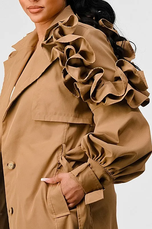 FLORAL SLEEVE TRENCH COAT (PLUS)