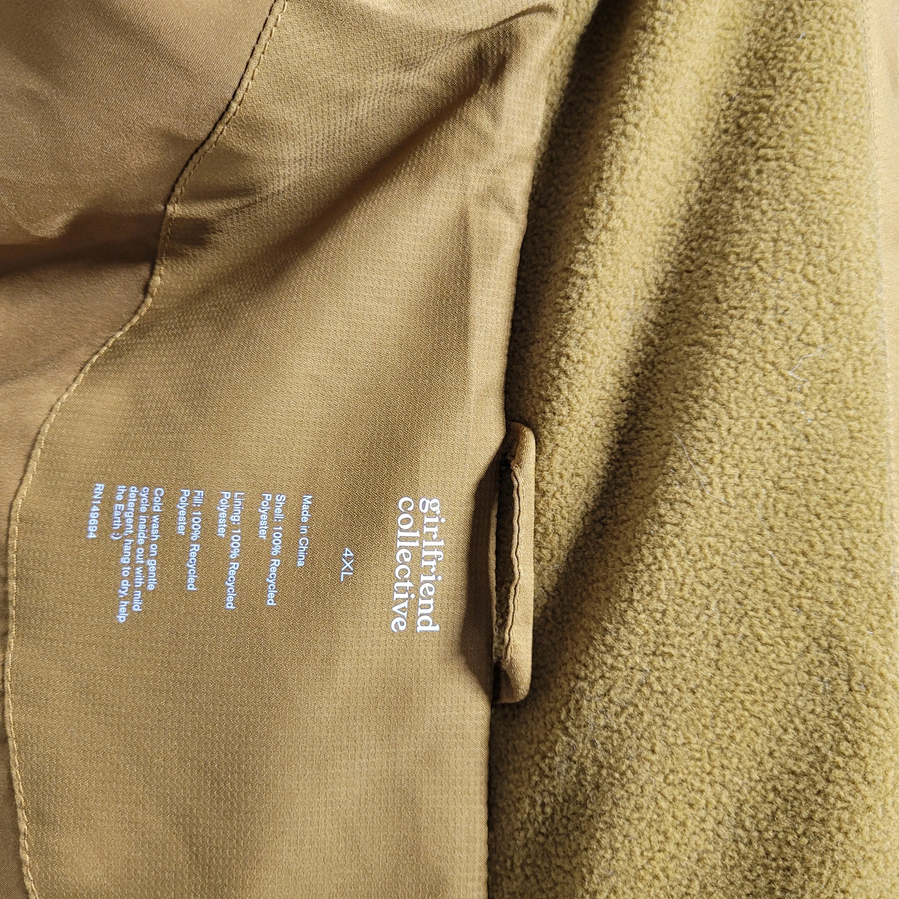 Girlfriend Collective Saddle Tan Cropped Puffer Jacket Size 4XL