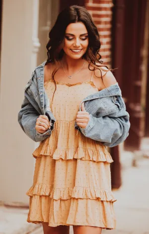Golden Polka Dot Ruffle Dress
