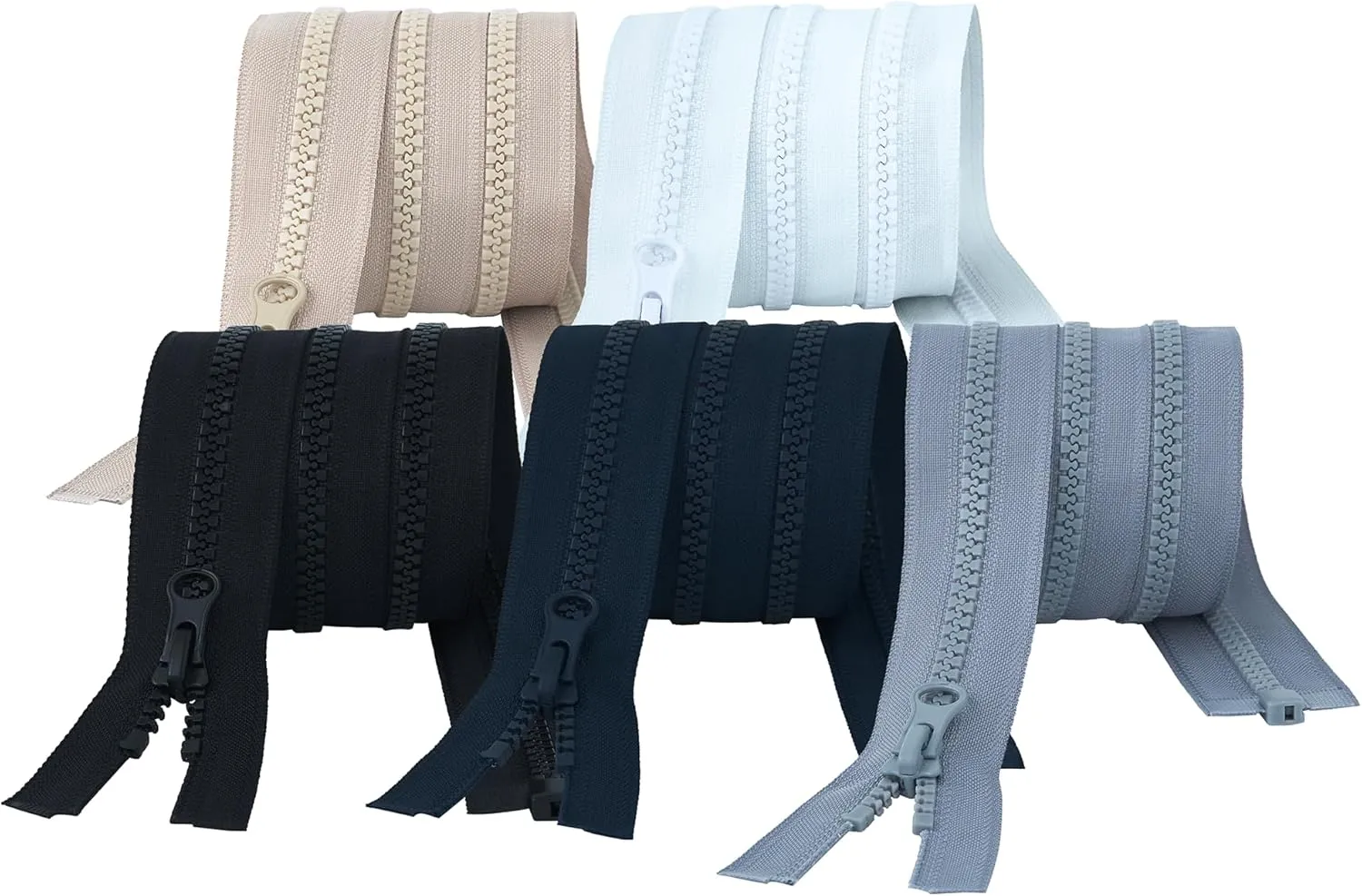 HKK 5 Pcs #5 32-Inch Separating Jacket Zippers for Repairs & Replacements of Coats, Bags, Backpacks, Luggage, and DIY Projects in 5 Colors (Black, White, Beige, Navy Blue, Grey)
