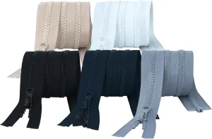 HKK 5 Pcs #5 32-Inch Separating Jacket Zippers for Repairs & Replacements of Coats, Bags, Backpacks, Luggage, and DIY Projects in 5 Colors (Black, White, Beige, Navy Blue, Grey)
