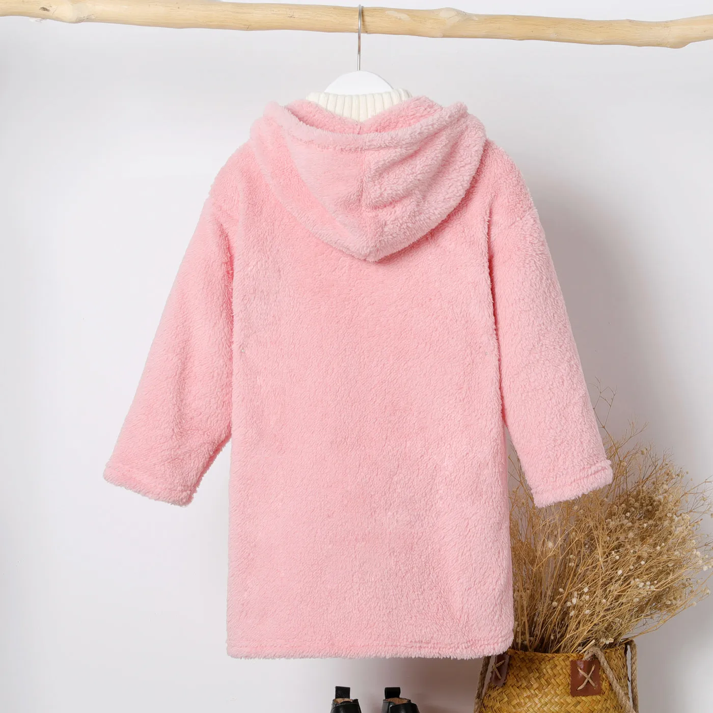 Kid Boy/Kid Girl Solid Color Hooded Fuzzy Coat Jacket