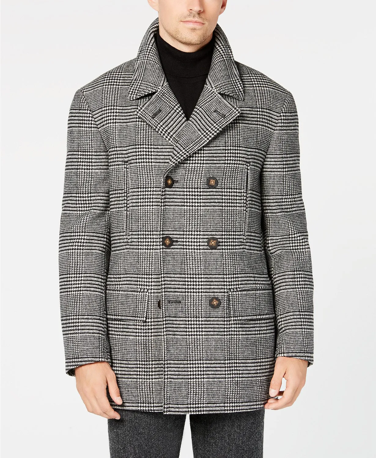 Lauren Ralph Lauren Mens Luke Double Breasted Peacoat Coat 36 S White Plaid