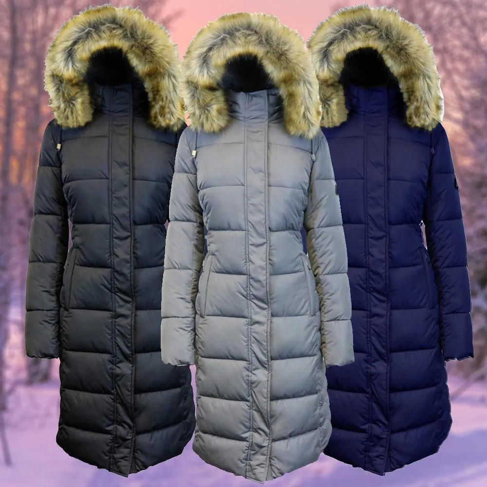 Long Heavyweight Parka Jacket with Faux-Fur Hood