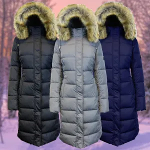 Long Heavyweight Parka Jacket with Faux-Fur Hood