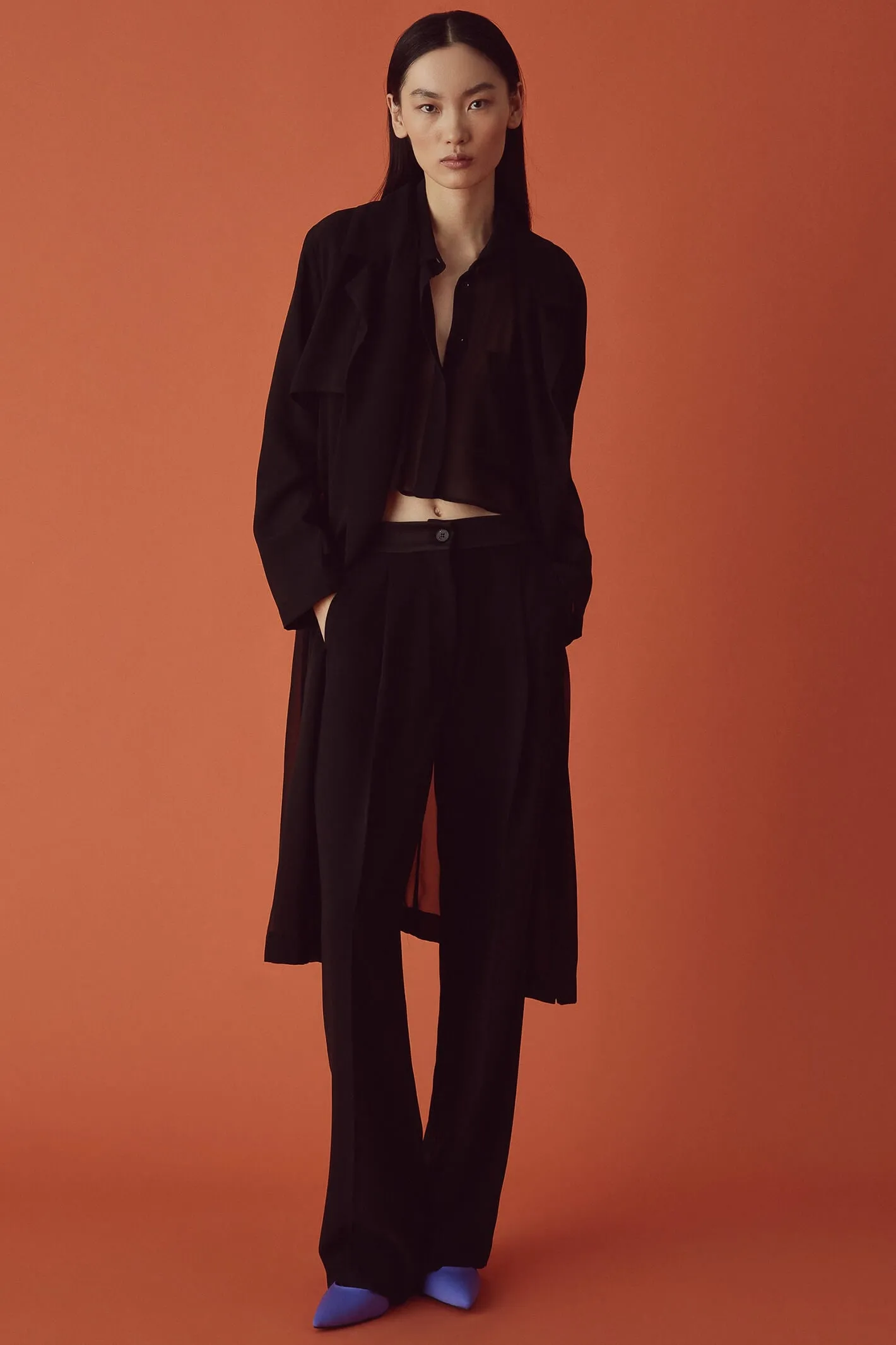 Marella Galizia 2331260133200 Black Georgette Trench Coat