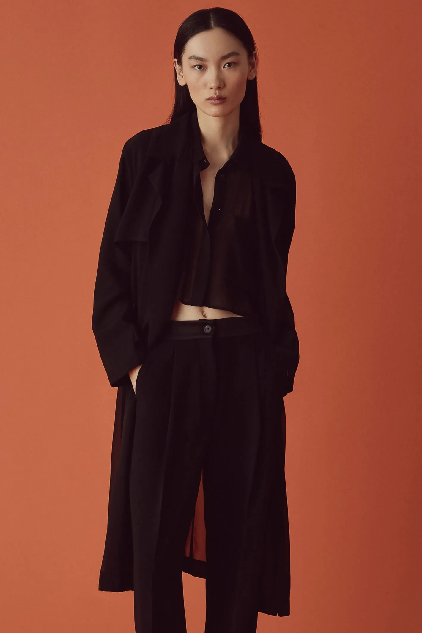 Marella Galizia 2331260133200 Black Georgette Trench Coat