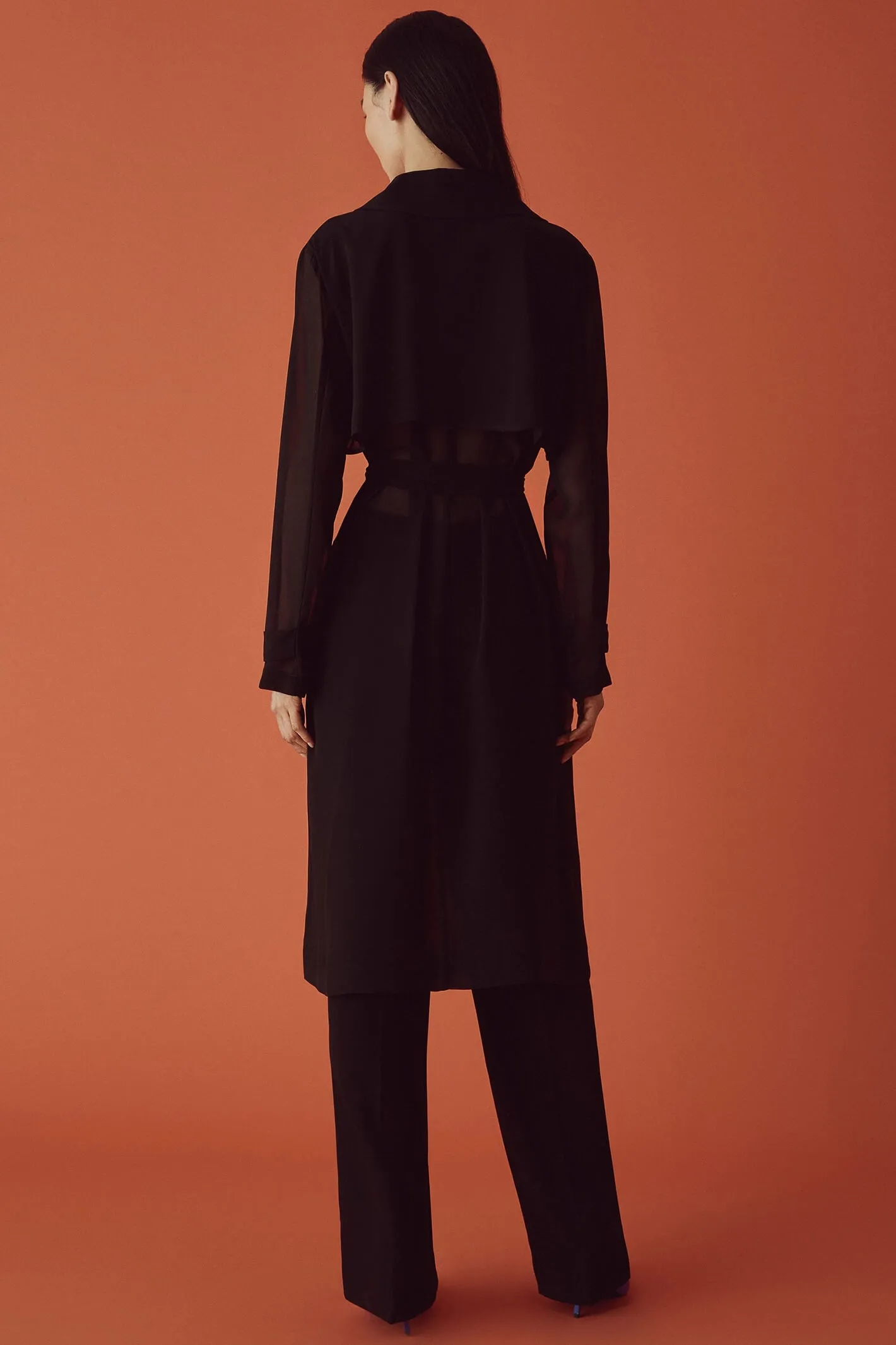 Marella Galizia 2331260133200 Black Georgette Trench Coat
