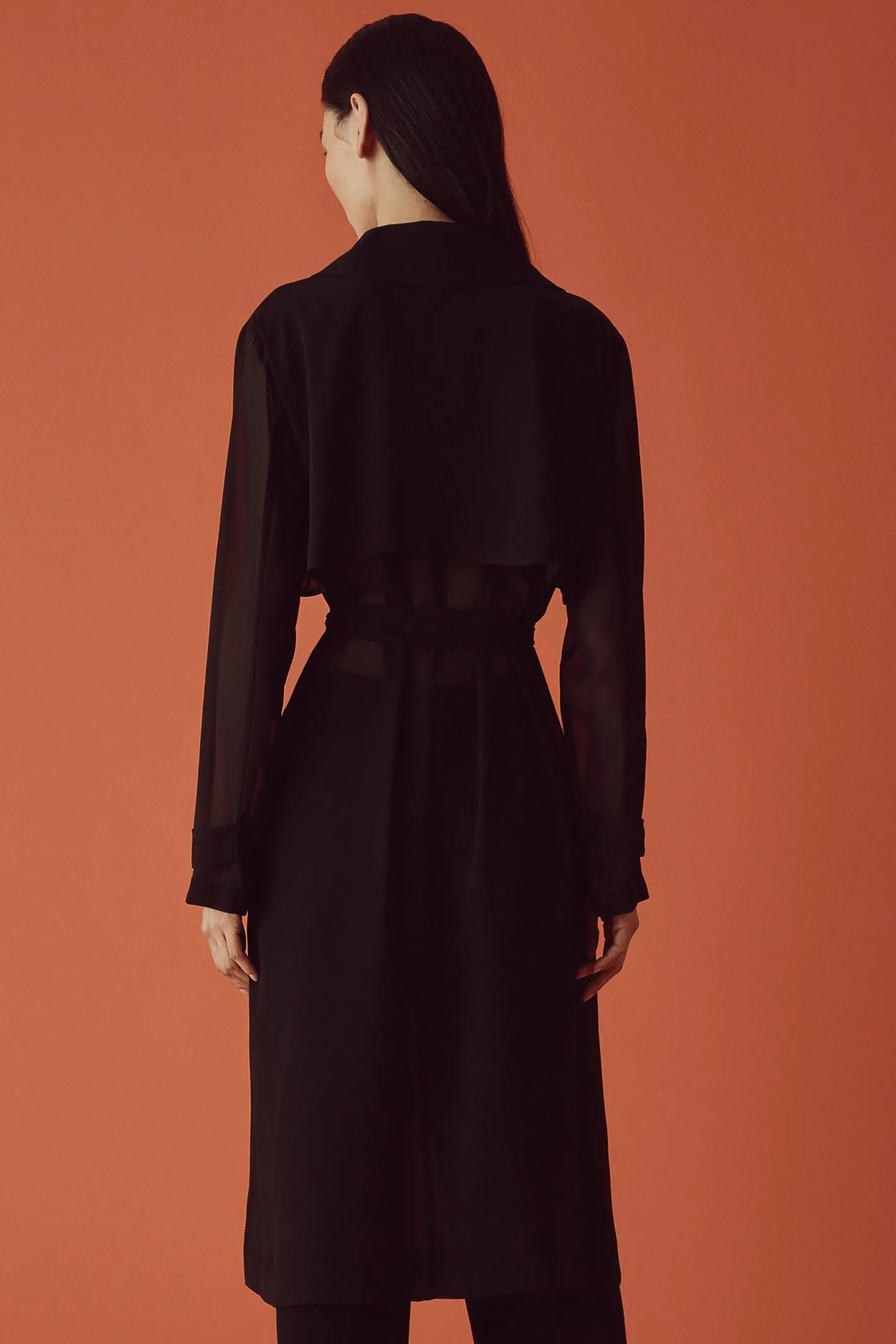Marella Galizia 2331260133200 Black Georgette Trench Coat