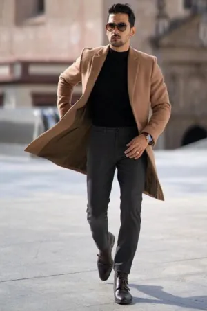 Men Coat- Trench Style coat-Brown Overcoat Winter Long Coat, Woolen Jacket long Coat Tweed Coat