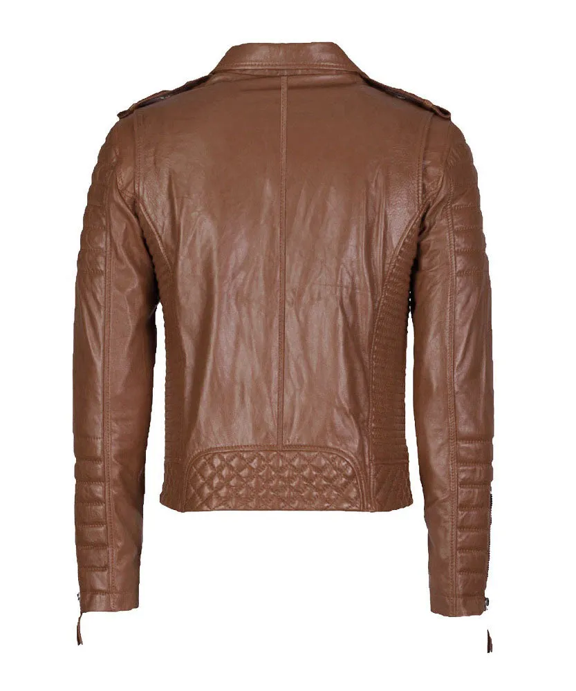 Men Motorcycle Leather Jacket Mango Tan