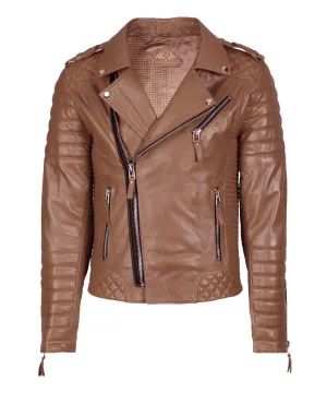 Men Motorcycle Leather Jacket Mango Tan