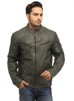 Men's Leather Washed Vintage Studded Rugged Jacket
