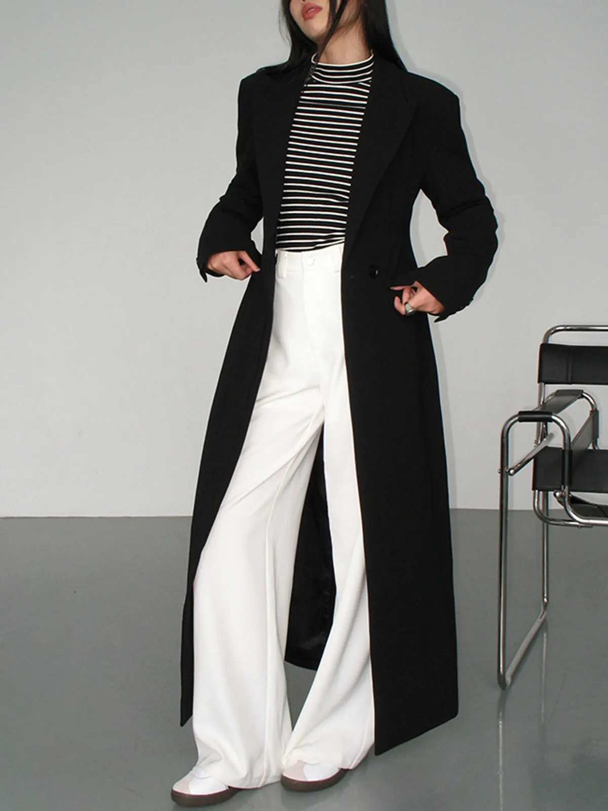 Rhea | Women's Long Black Trench Coat - Elegant Overcoat for Fall & Winter Fashion