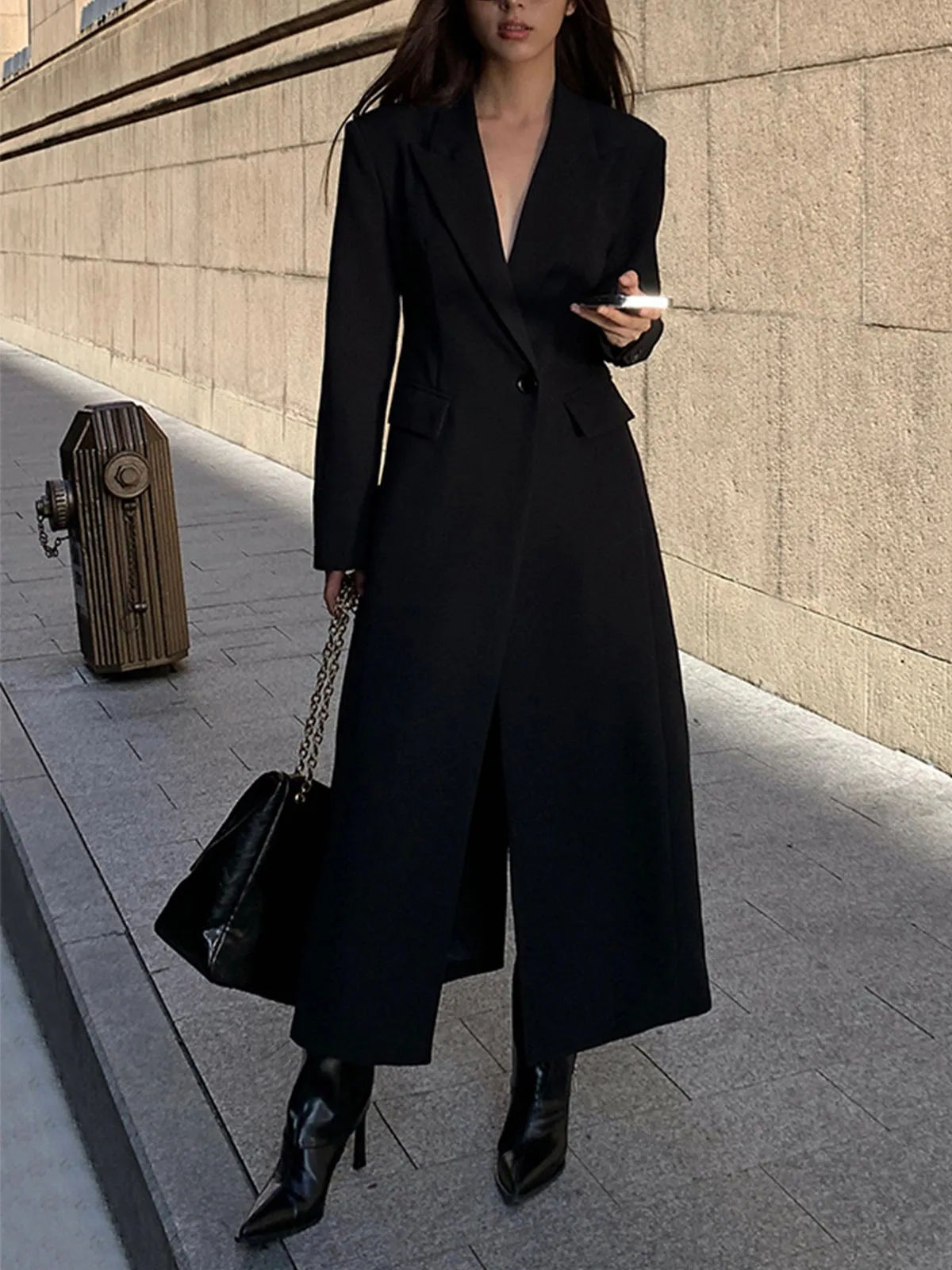 Rhea | Women's Long Black Trench Coat - Elegant Overcoat for Fall & Winter Fashion